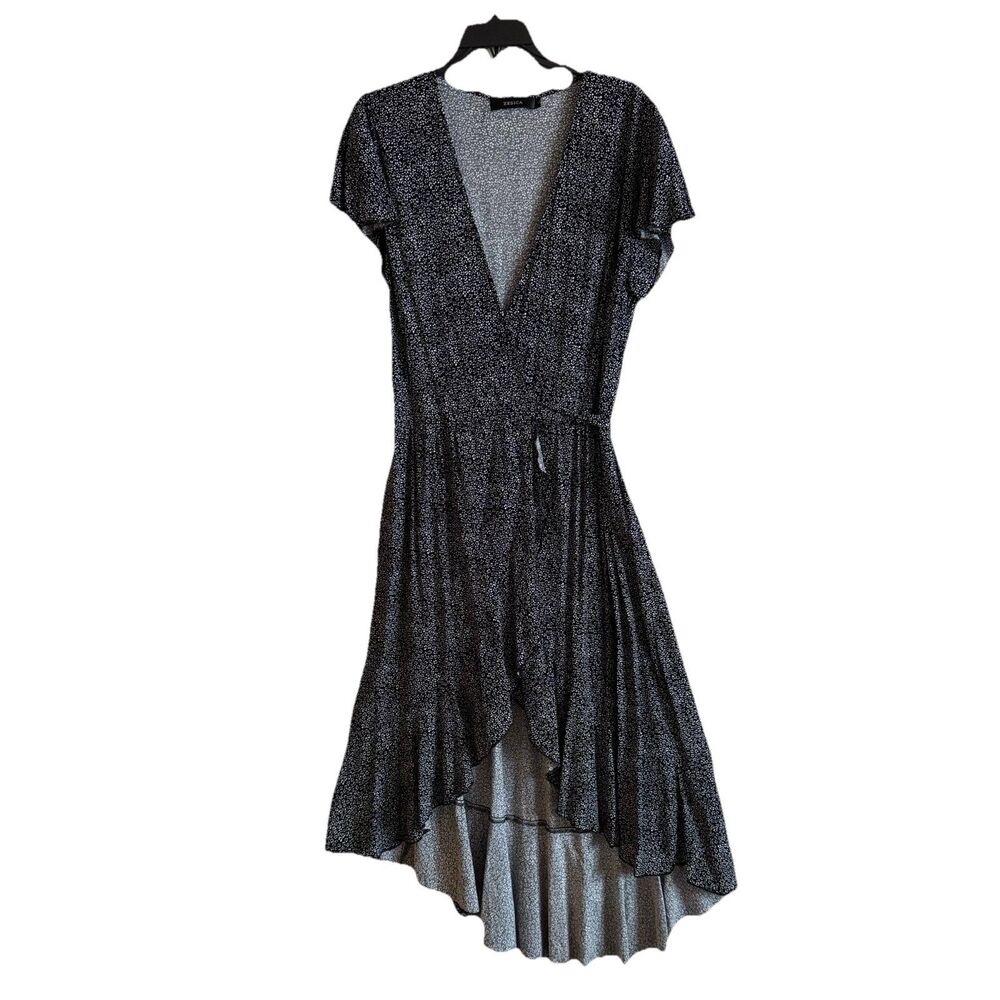 Women's L Maxi Hi Low Dress Bohemian Floral Wrap V Neck Short Flutter Sleeve